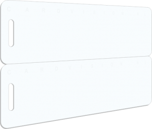 witte plastic card op bankpas formaat deelbaar in 2 labels voorzien van sleufgat