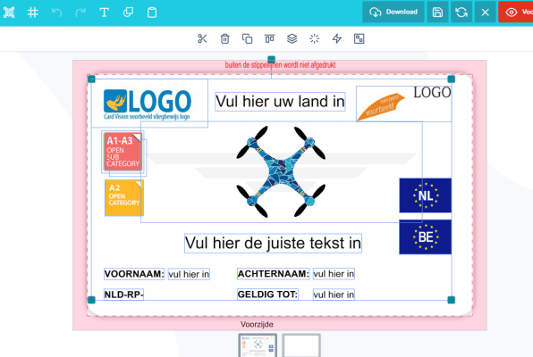 vliegbewijs drone ontwerp dubbelzijdig