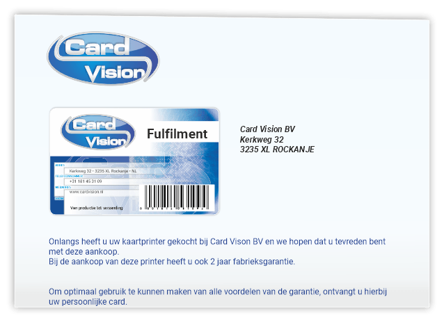 gevouwen A4 brief van Card Vision met opgeplakte plastic kaart