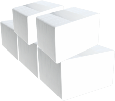 blanco 5 pack stapel van 5 pakjes van 100 witte blanco plastic cards op bankpas formaat
